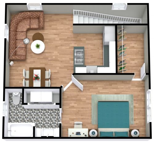 Garage Apartment Plan With Large En-Suite Bathroom