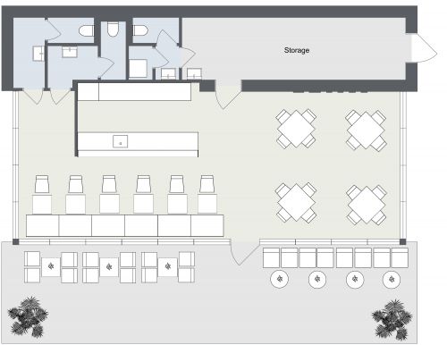 Oceanfront Inspired Coffee Shop Layout With Outdoor Seating