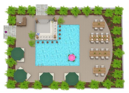 Tropical Outdoor Restaurant Layout With Pool Bar