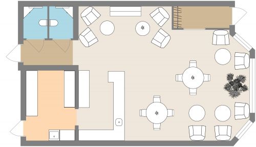 Cozy Elegant Coffee Shop Plan With Fireplace