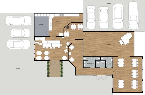 Restaurant Floor Plan With Large Parking Lot