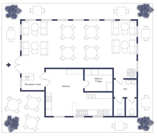 Cozy and Colorful Restaurant Plan With Patio