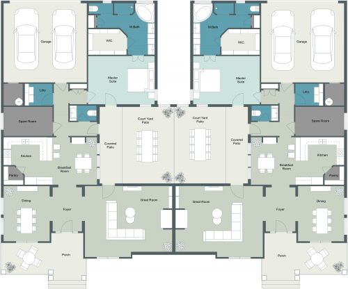 One Story Duplex House Plan