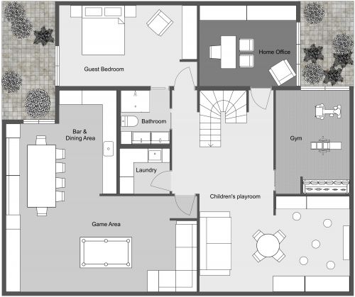Basement Floor Plan With Stairs in Middle