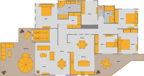 Warm and Stylish Floor Plan With Outdoor Spaces