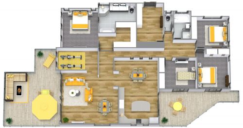 Warm and Stylish Floor Plan With Outdoor Spaces