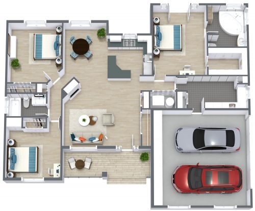 Modern Blue House Plan With Garage