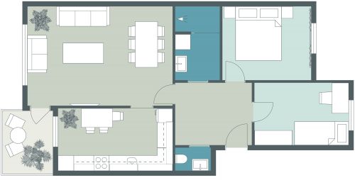 2 Bedroom Home Plan With L-Shaped Kitchen