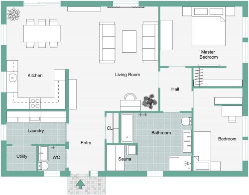 Stylish 2 Bedroom Layout With Large Bathroom