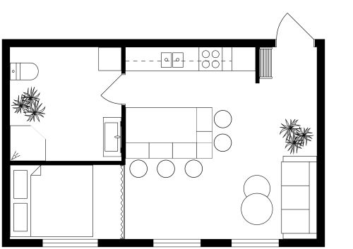 Industrial Style Studio Apartment Plan 