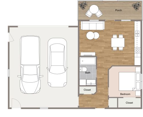 1 Bedroom Garage Apartment Plan With Private Porch