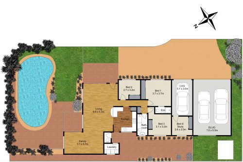 Site Plan With Pool and 3-Car Garage