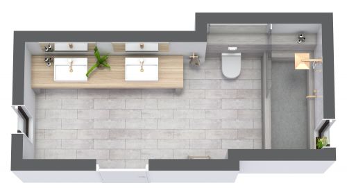 Narrow Bathroom Floor Plan in Scandinavian Style