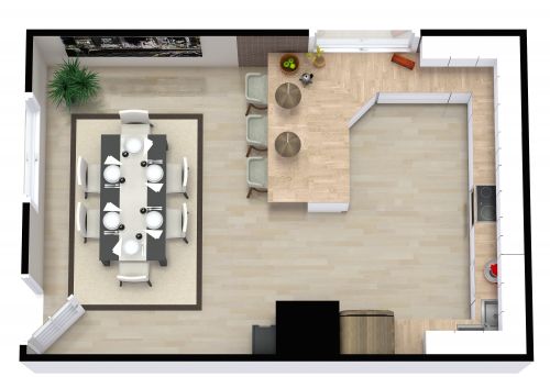 Peninsula Kitchen Floor Plan With Delicate Dining Space