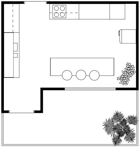 Stylish Red Kitchen Layout With Breakfast Bar