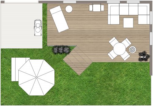 Backyard Patio Floor Plan With Red Accents