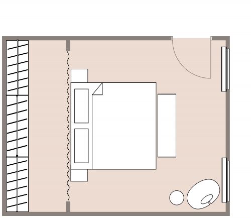 Primary Bedroom Layout With Neutral Color Scheme