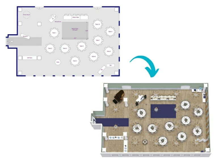 2D and 3D wedding floor plans