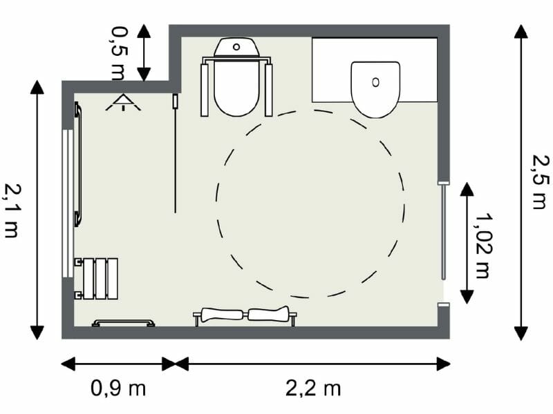 2D bathroom floor plan with dimensions