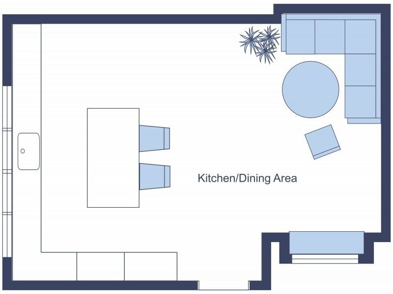 2D floor plan kitchen island design