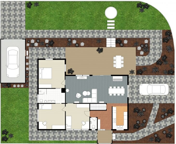 2D site plan with parking and pathways