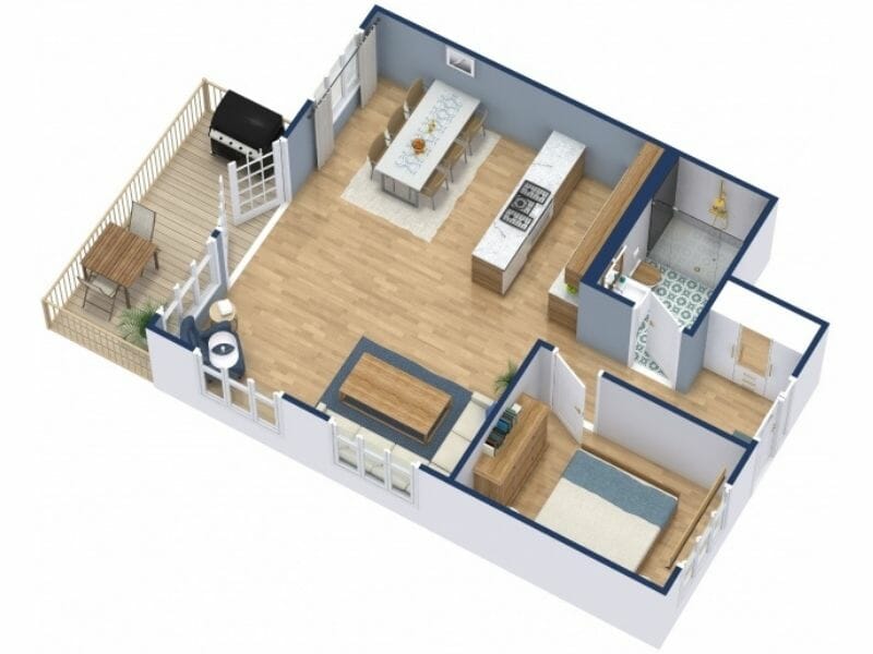 3D Floor Plan Blue Style