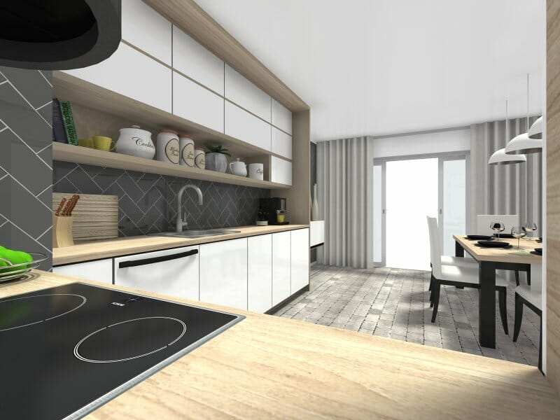 L-skaped kitchen design with storage