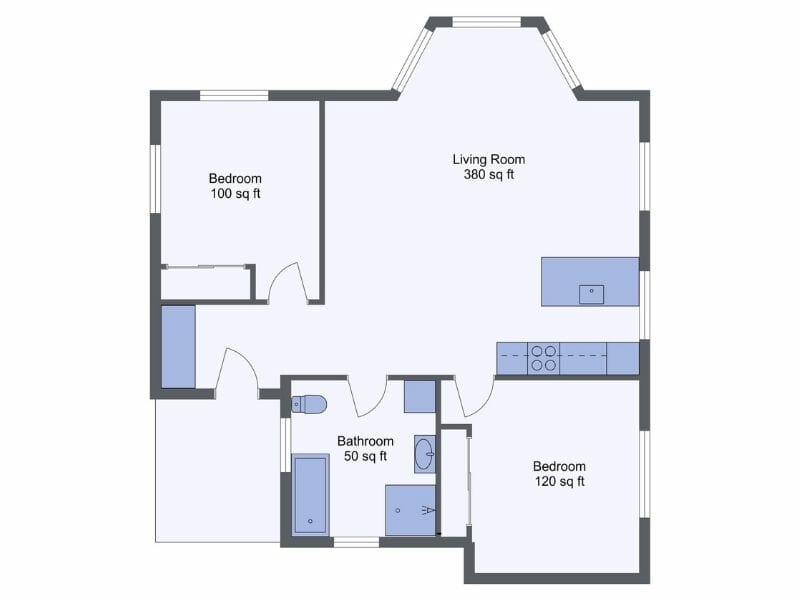 2D Floor Plan show fixed installations appliances