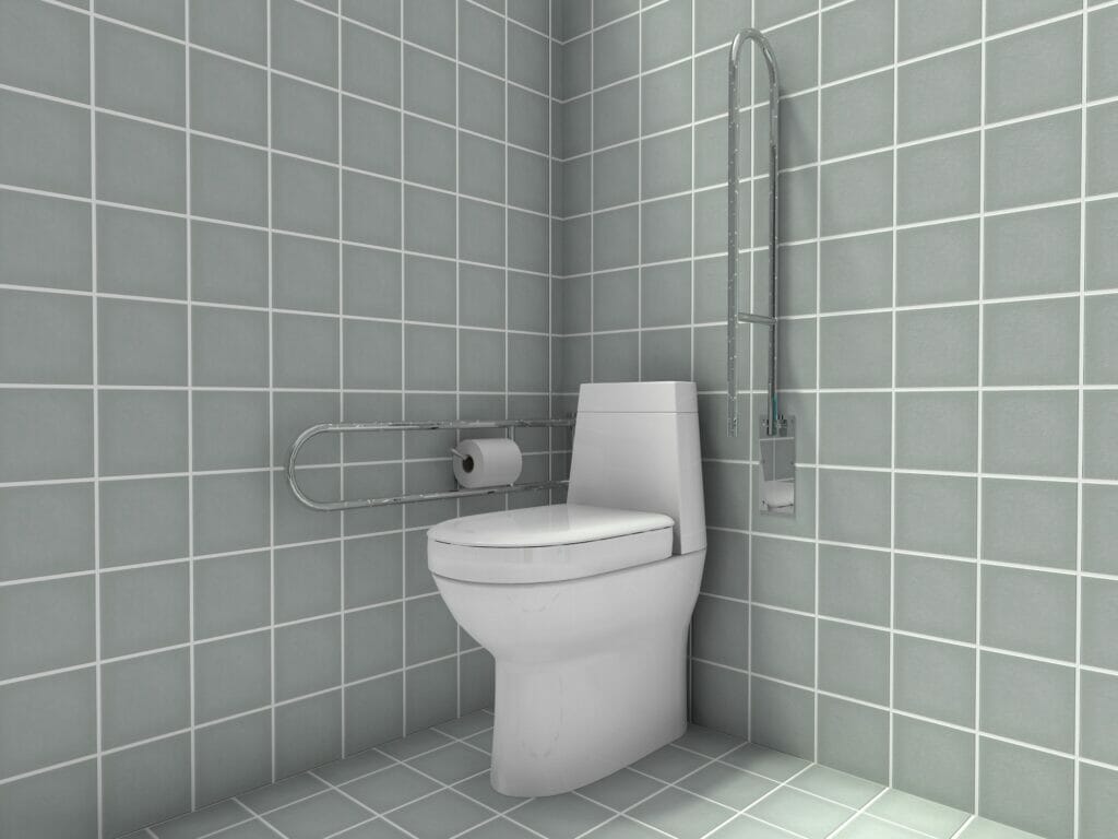 Assisted living bathroom toilet grey tiles