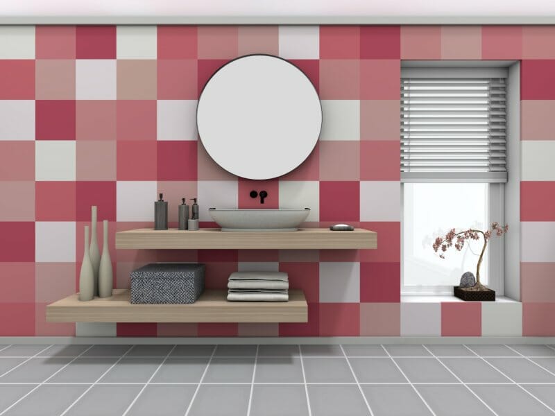 Pink bathroom stick tiles