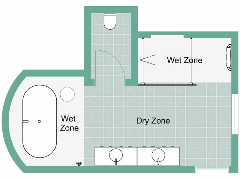 Wet and dry zones bathroom layout 2D