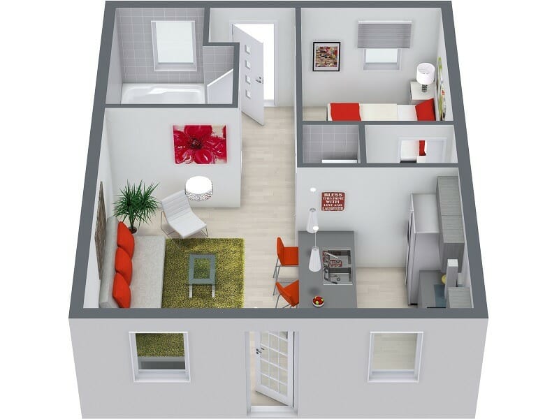 Blue Sketch 3D Floor Plan Dollhouse View