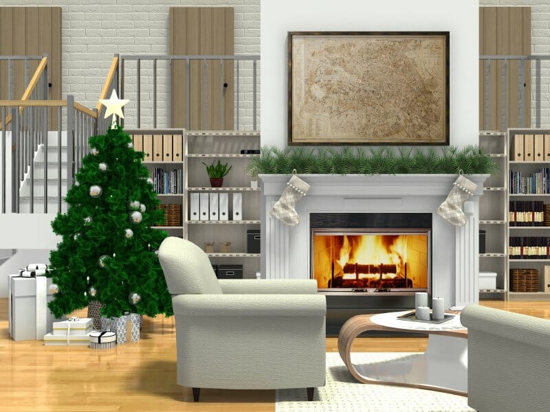 Christmas tree in open space living room
