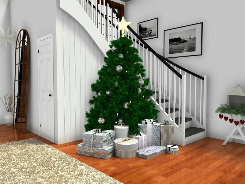 Christmas tree by staircase