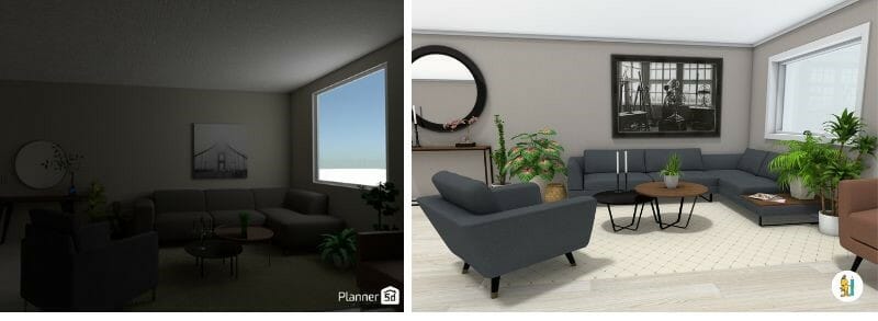 3D interior image Planner5D vs. RoomSketcher