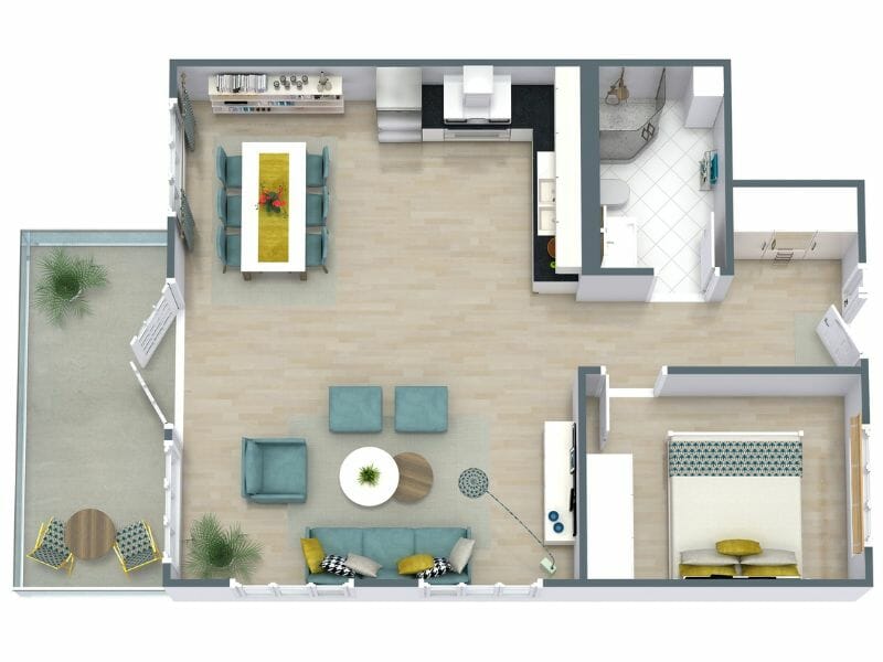 cool blue color 3d floor plan