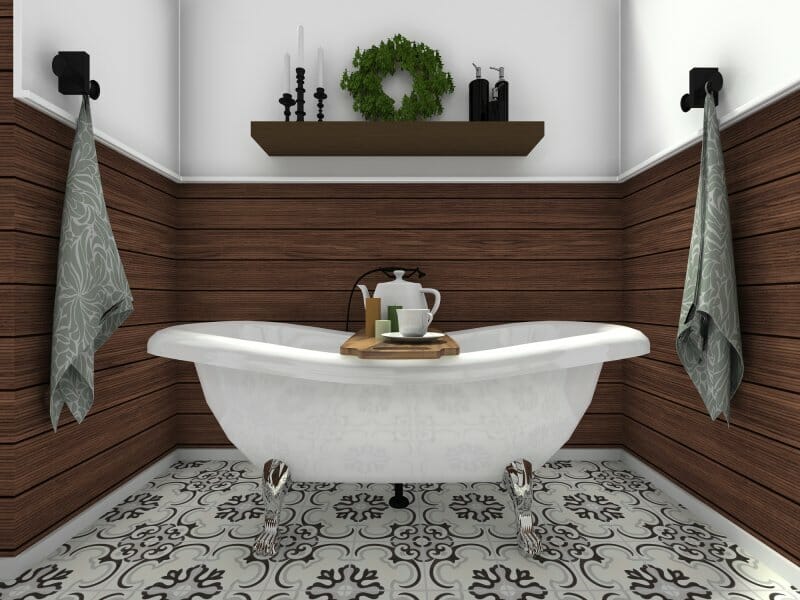 Farmhouse bathroom bathroom with clawfoot bathtub