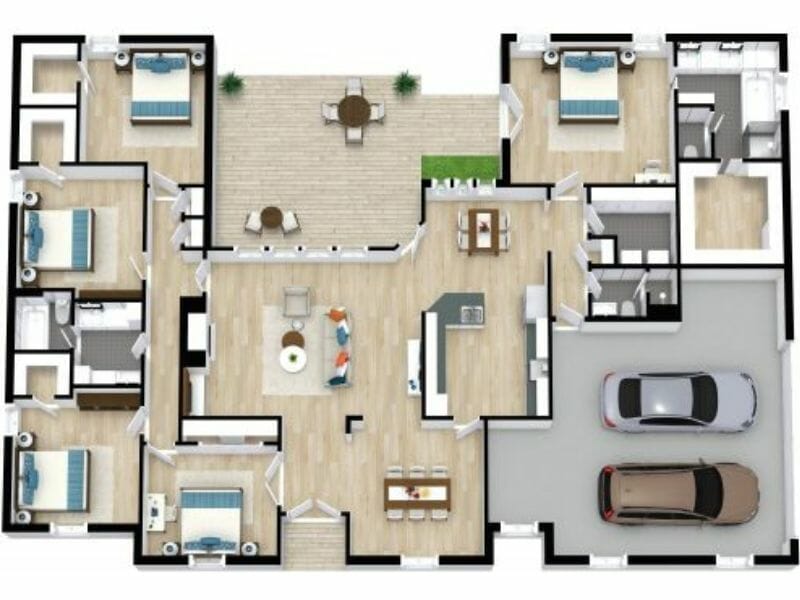 5 bedroom house plan 3D