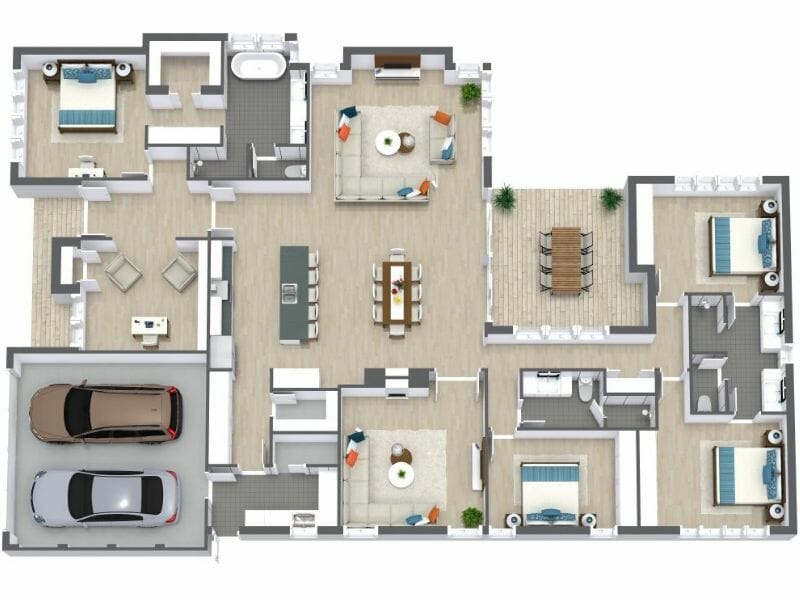 4 bedroom house plan 3D