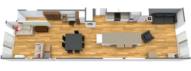 InHowzer 3D Floor Plan Open Kitchen Living Area Layout Before
