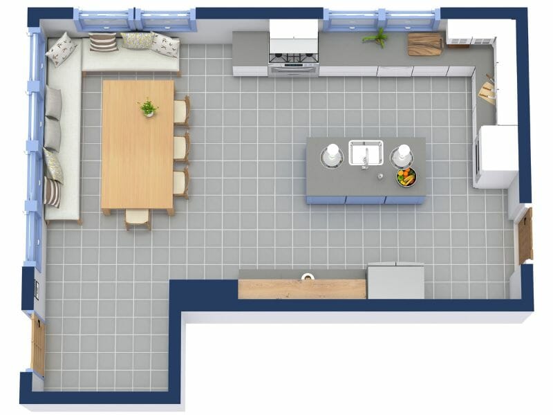 Island kitchen layout with breakfast nook
