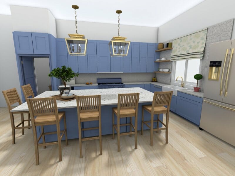 Interior design with kitchen island layout