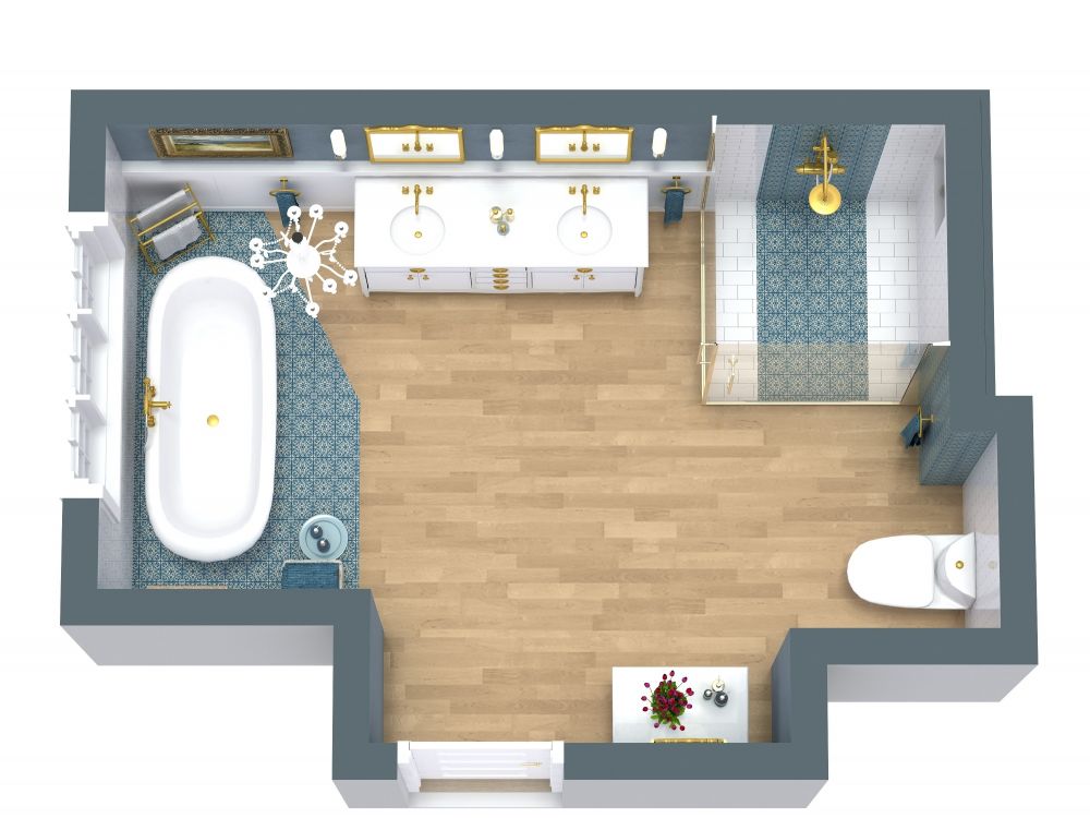 Large Bathroom 3D Floor Plan Examples