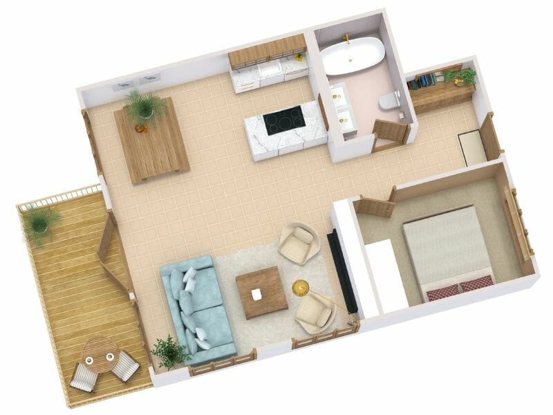 Light beige color 3D floor plan