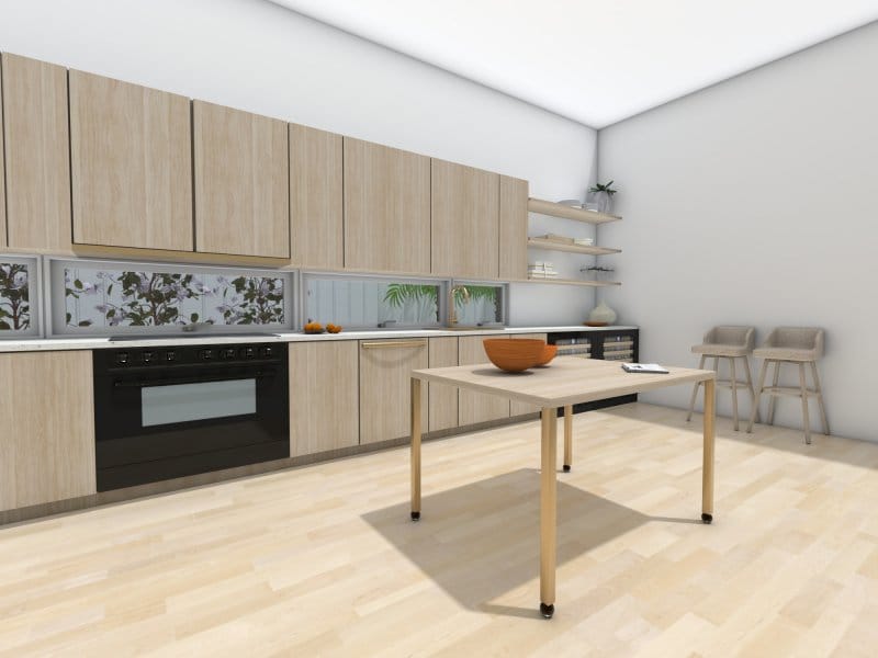 Rolling island one-wall kitchen