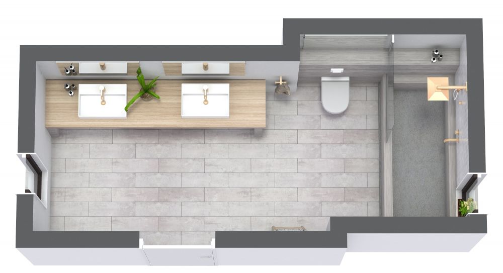 Narrow Bathroom 3D Floor Plan