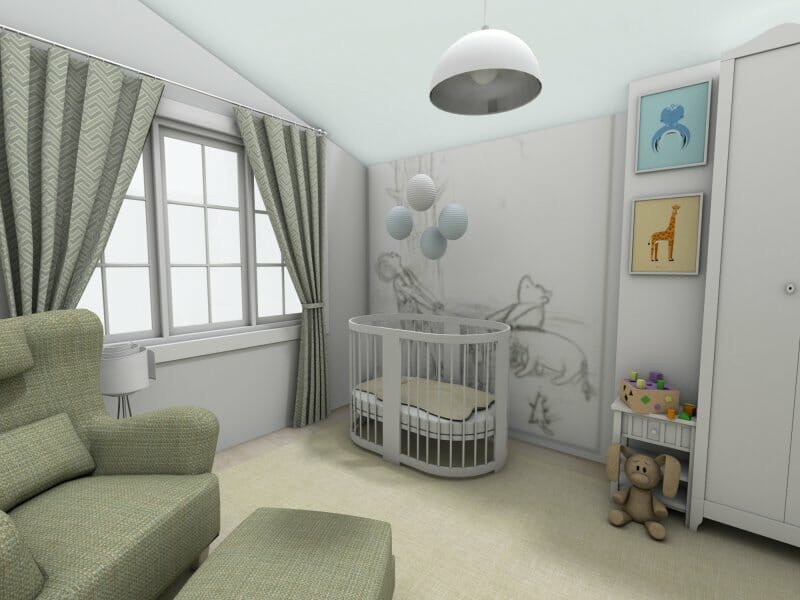 Nursery design 3D Photo soft green colors