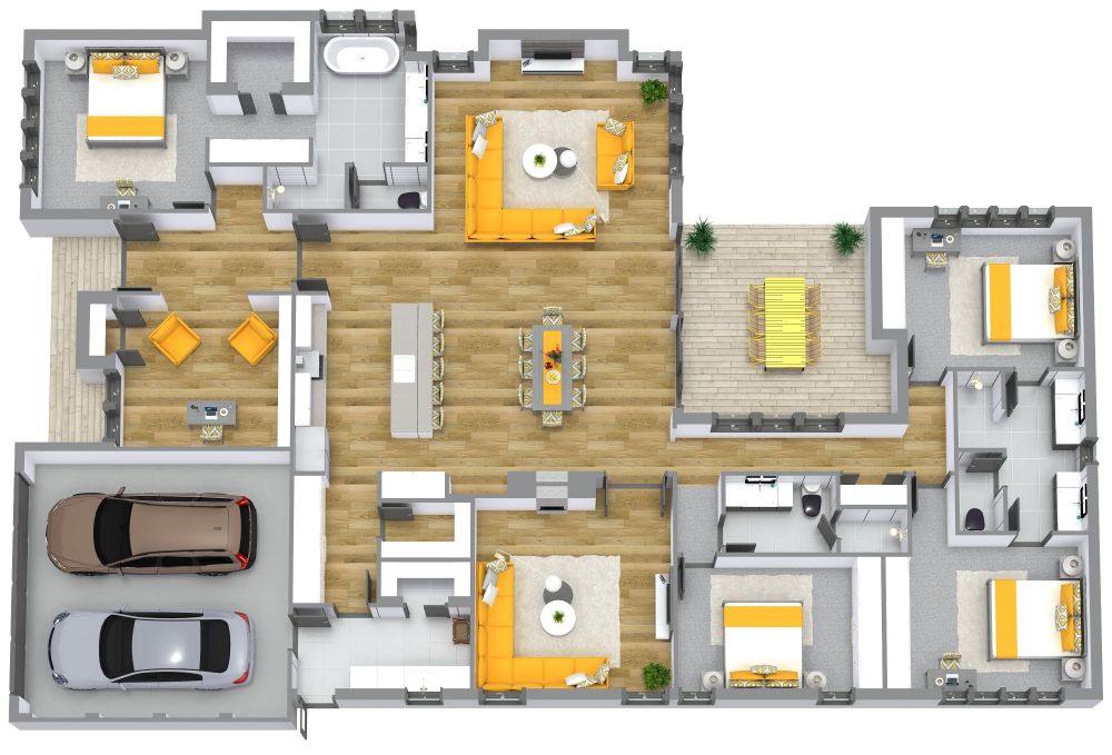 Open-Concept Home 3D Floor Plans