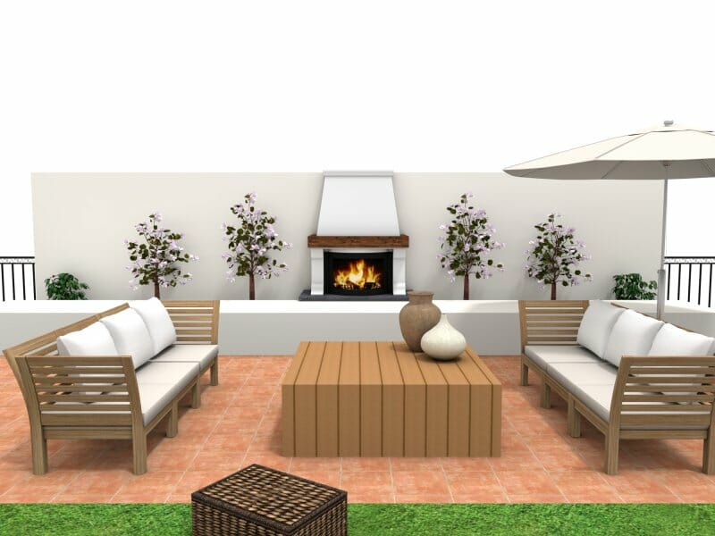 Patio design idea with outdoor fireplace
