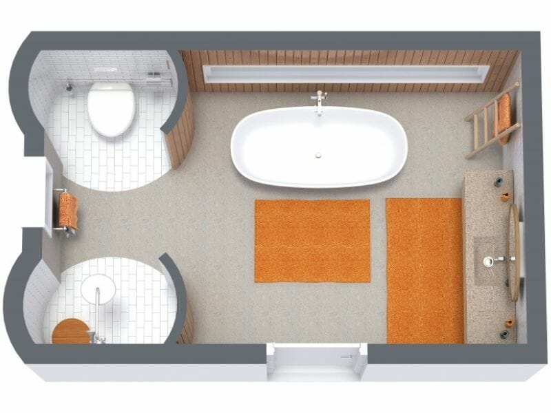 Primary bathroom layout example in 3D